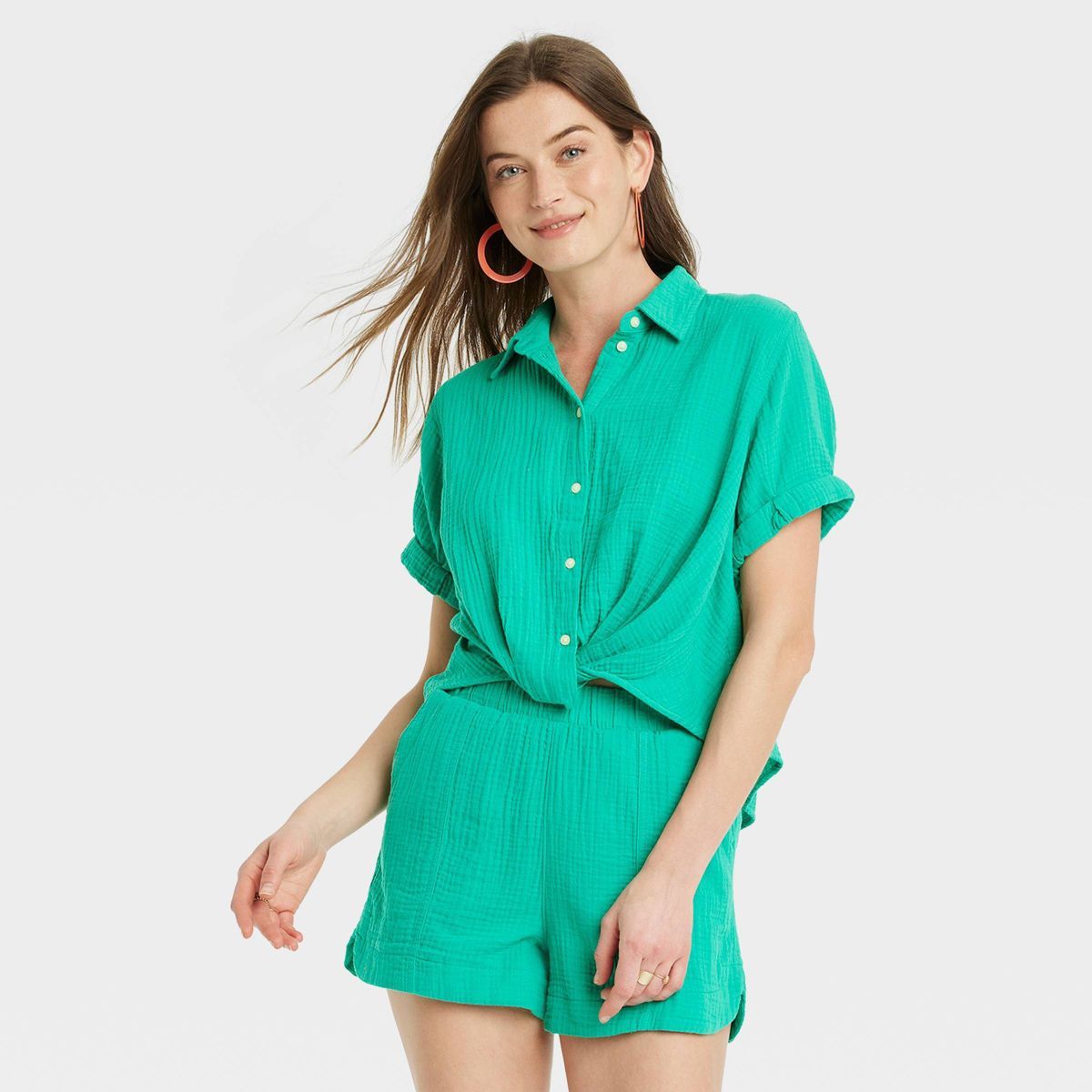 Women's Short Sleeve Collared Twist-Front Button-Down Shirt - Universal Thread™ | Target