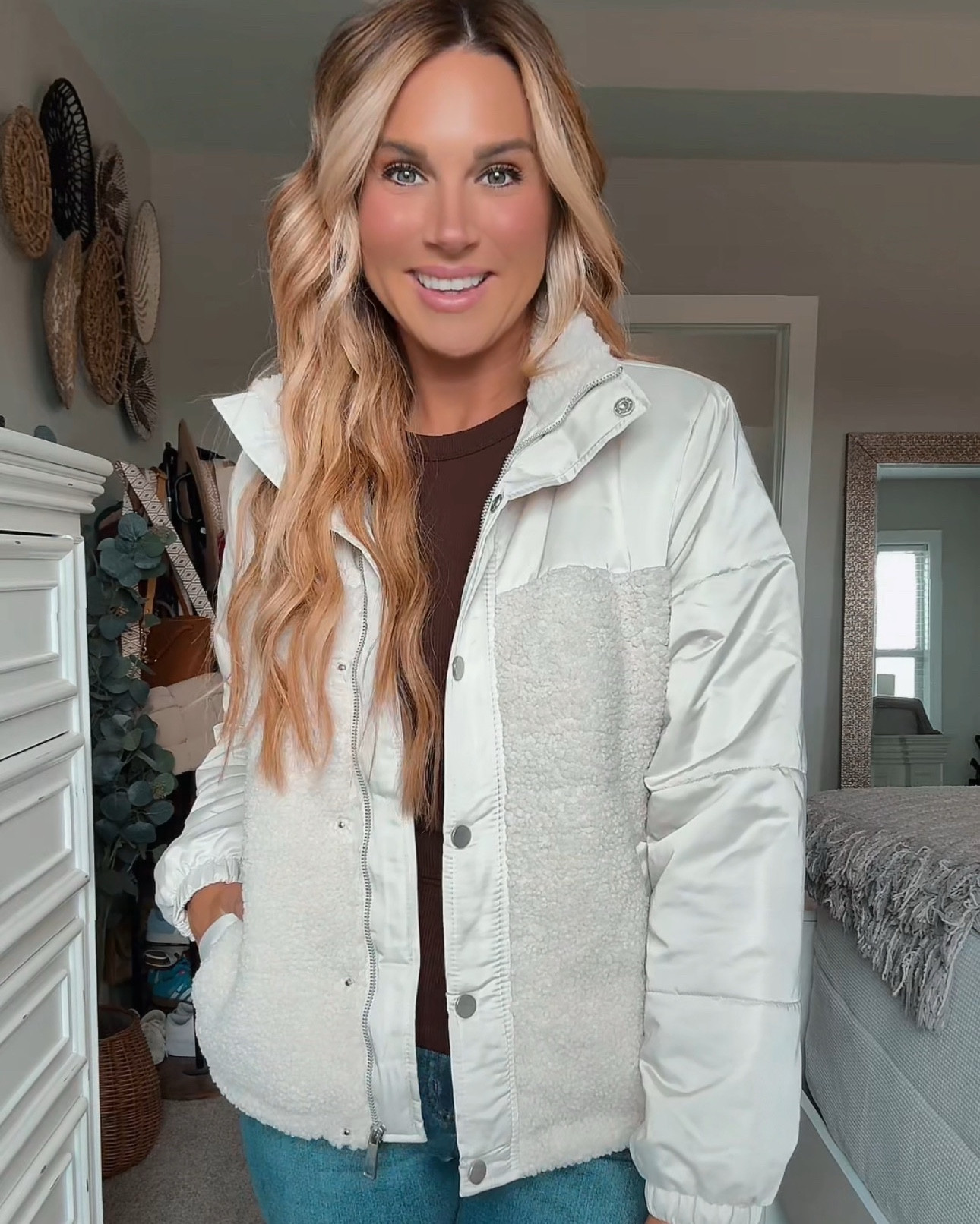 This white puffer coat is so good! The mixed media coat has a combo outer shell of shiny and textured fleece which makes it look super expensive. Seriously, I love Walmart’s outerwear, and I swear it gets better every year. This coat comes in three different other colors, including the color of the season chocolate brown. I’m in a medium and it’s under $30! 

#LTKFindsUnder50 #LTKMidsize #LTKSeasonal