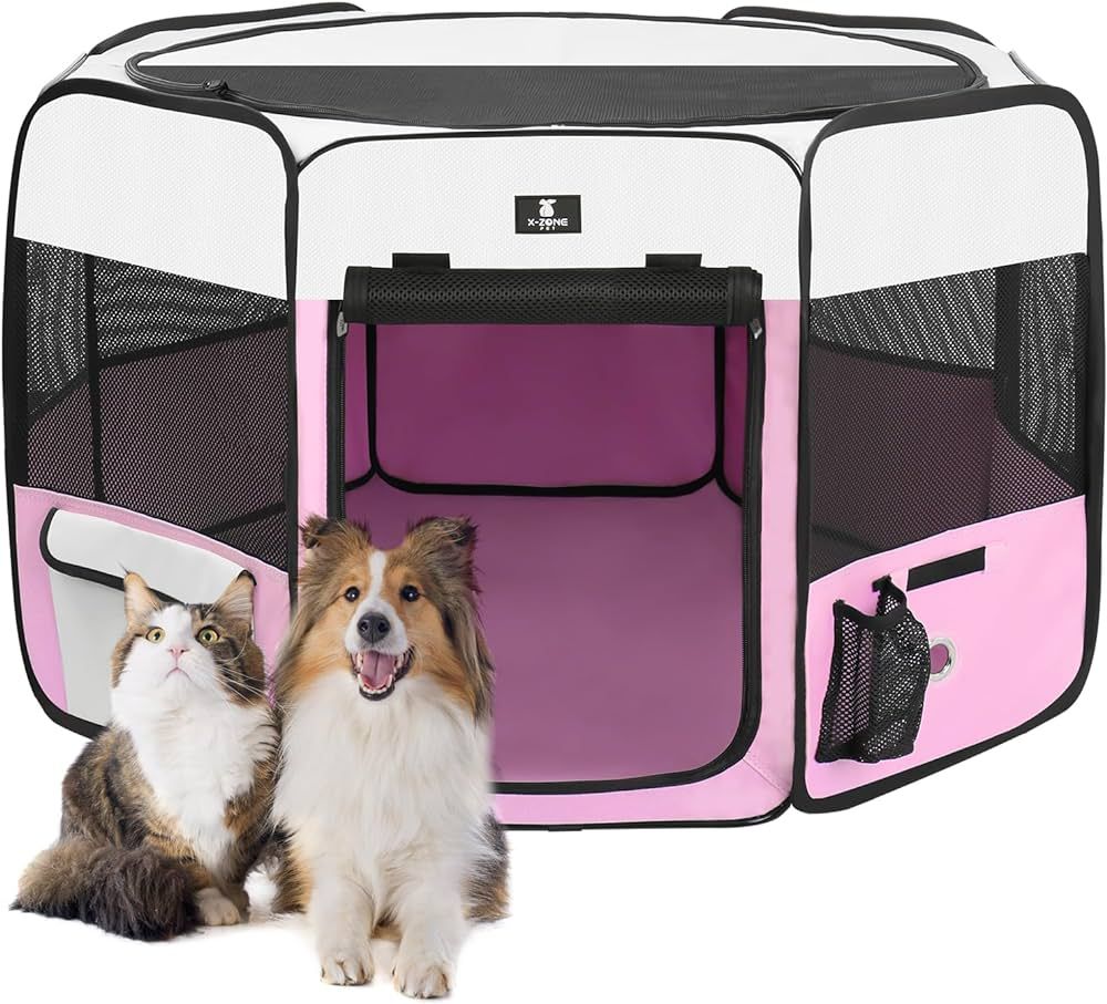 X-ZONE PET Portable Foldable Pet Dog Cat Playpen Crates Kennel/Premium 600D Oxford Cloth,Removabl... | Amazon (US)