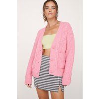 Womens Cable Pocket Oversized Button Knit Cardigan - Pink - S, Pink | NastyGal (UK, IE)