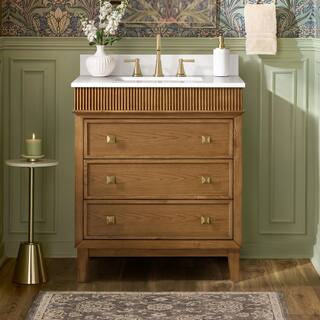 Danby 30 in. Single Sink Caramel Oak Bath Vanity with White Engineered Marble Top (Assembled) | The Home Depot