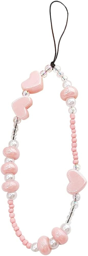 Beaded Phone Lanyard Wrist Strap Heart Shaped Mobile Phone Chain Pearl Phone Chain Phone Decorati... | Amazon (US)