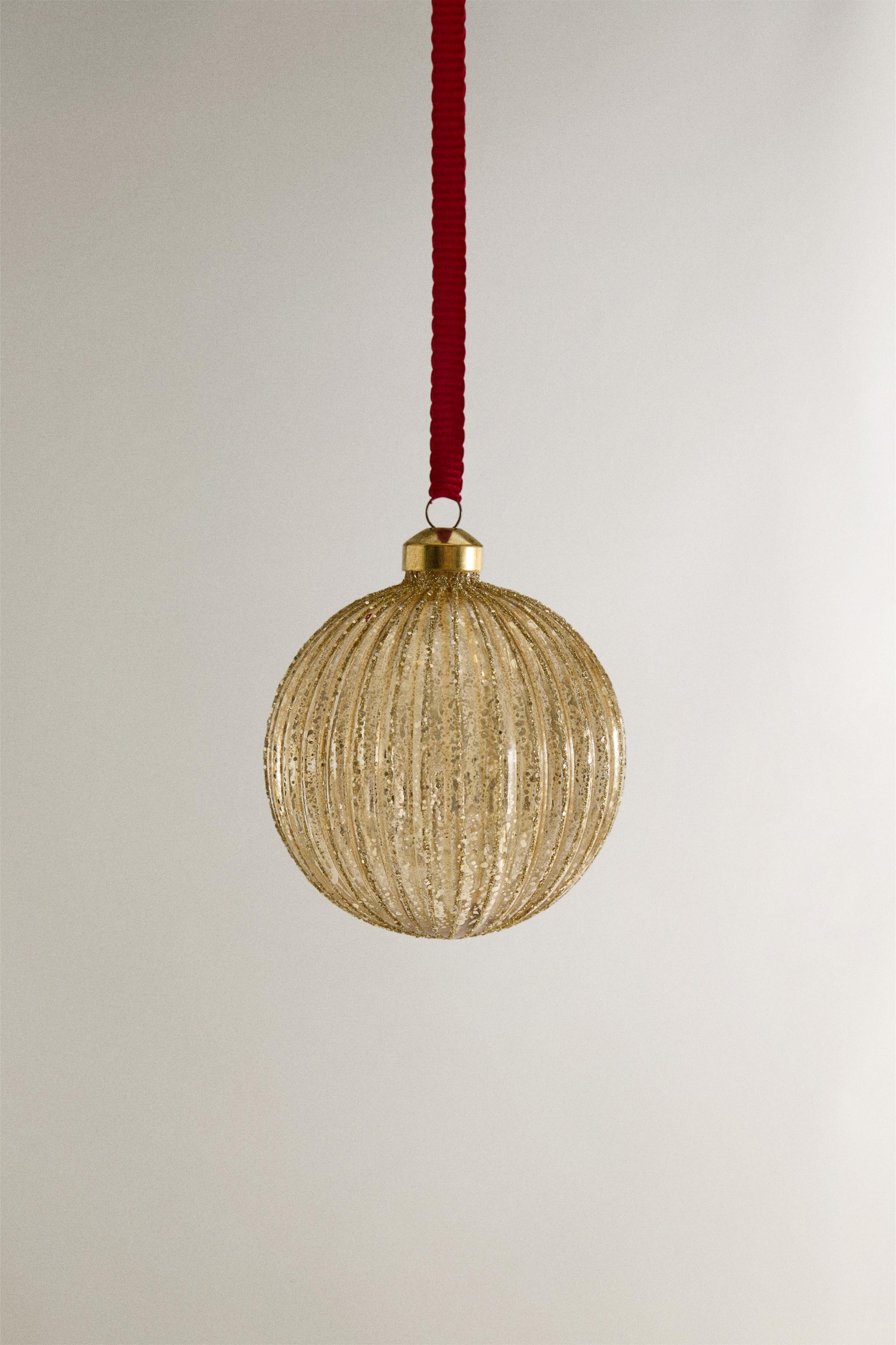 GOLDEN GLITTER STRIPED CHRISTMAS TREE DECORATION | Zara UK