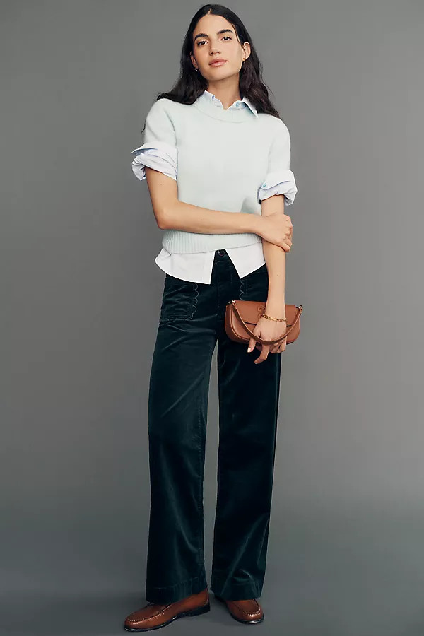 Colette Corduroy Scallop High-Rise Wide-Leg Full-Length Pants | Anthropologie (US)