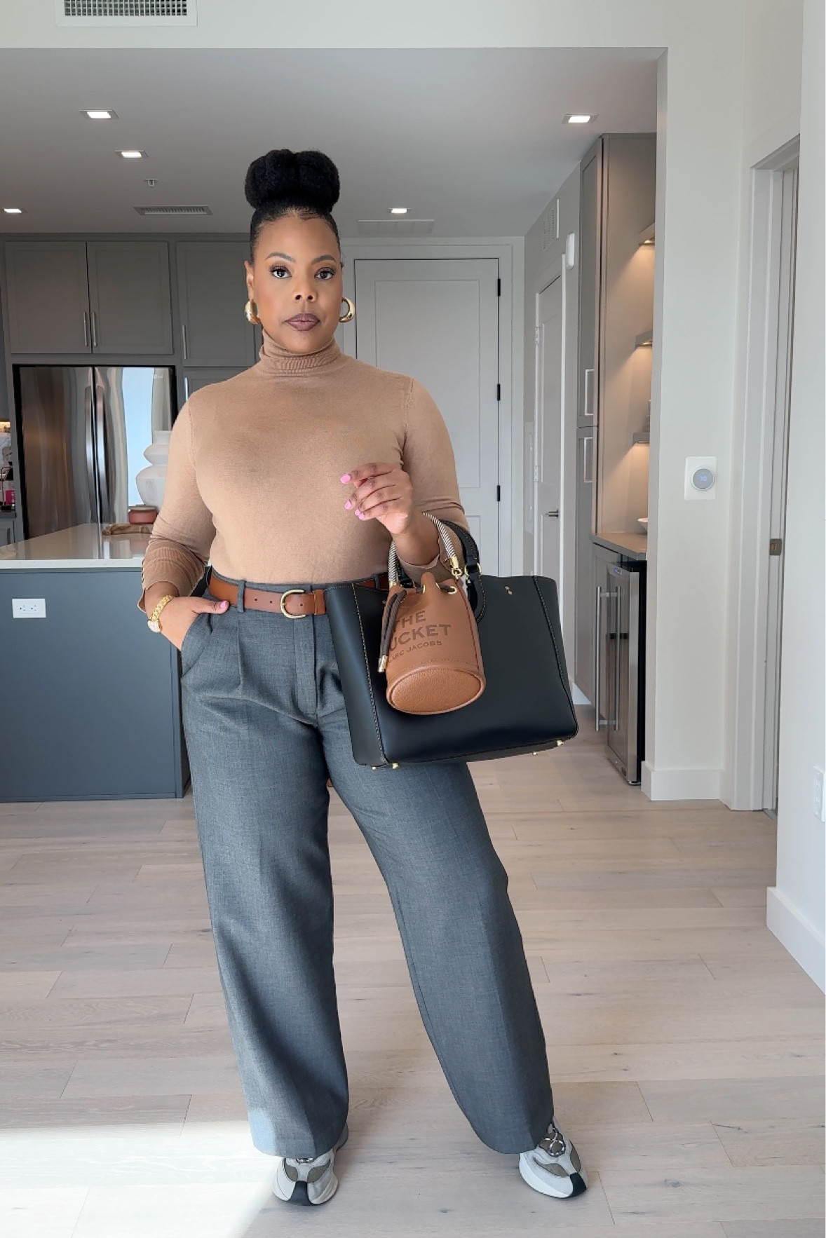 Turtleneck and trousers are perfect for the cooler weather heading into late fall! I love this grey and brown combo! 

#LTKworkwear #LTKmidsize #LTKstyletip