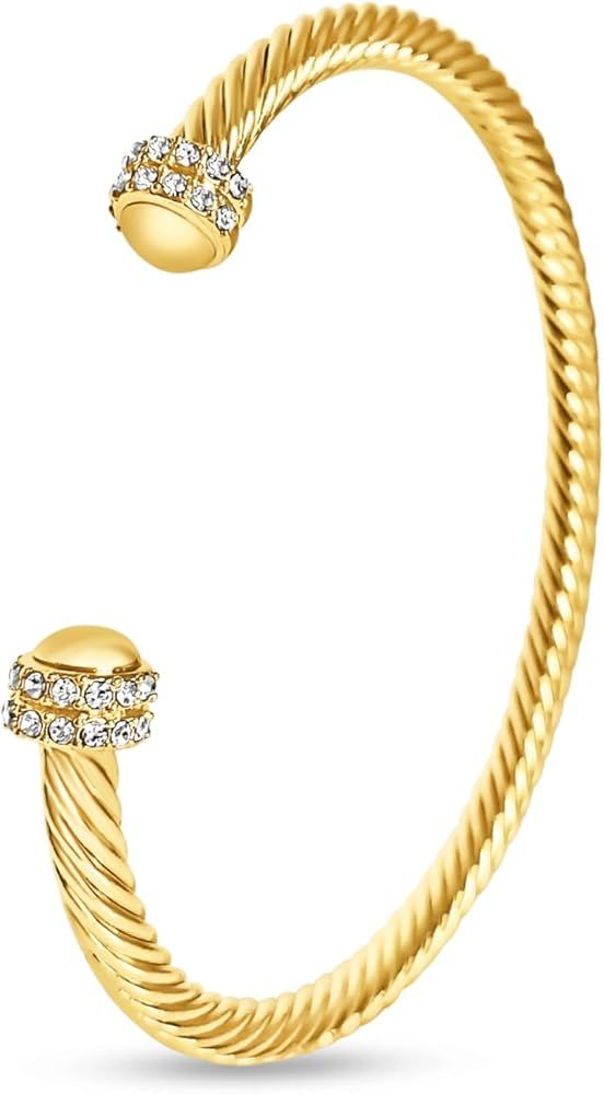 Emma Vera Cable Bangle Bracelet, Elegant Women Bracelet, Open Cuff Bracelet, Silver bangles, Stac... | Amazon (US)