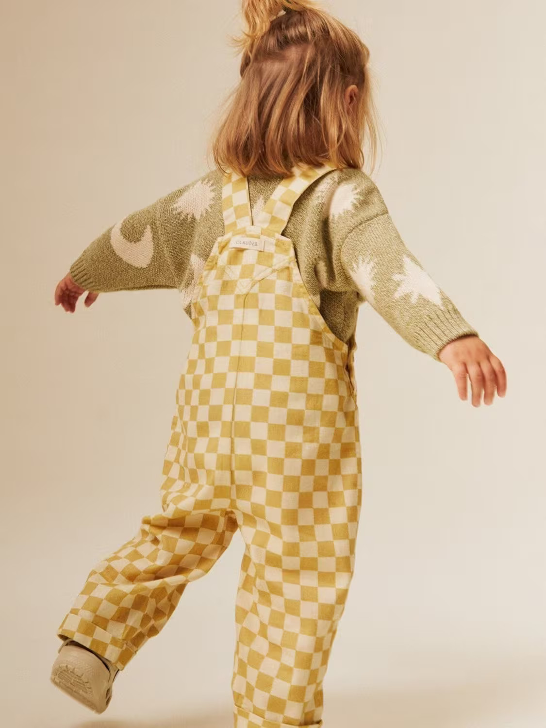 Claude & Co Baby Organic Cotton Medium Checkerboard Print Dungarees, Ochre | John Lewis (UK)