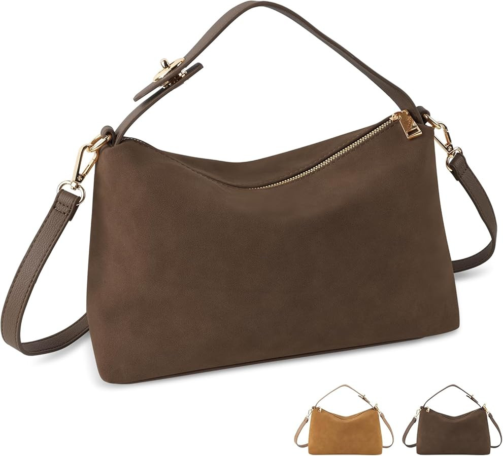 Leather Suede Tote Bags for Women, Brown Suede Purse Handbag Retro Crossbody Bag, Hobo Suede Shou... | Amazon (US)