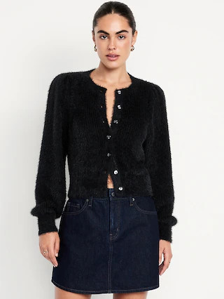 Cropped Eyelash Cardigan Sweater | Old Navy (US)