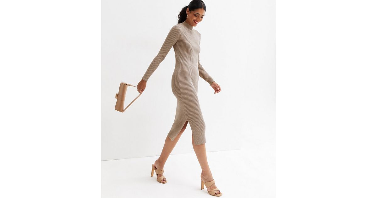 Mink Ribbed Knit Long Sleeve Bodycon Midi Dress
						
						Add to Saved Items
						Remove from... | New Look (UK)