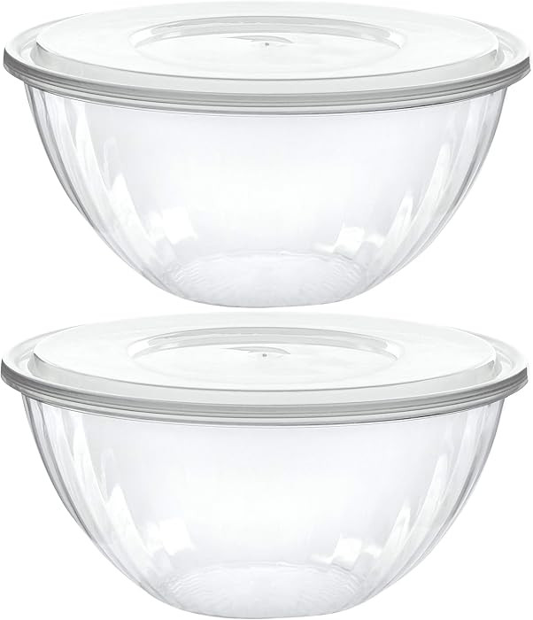 PLASTICPRO Disposable 48 Ounce Round Crystal Clear Plastic Serving Bowls With Lids, Party Snack o... | Amazon (US)