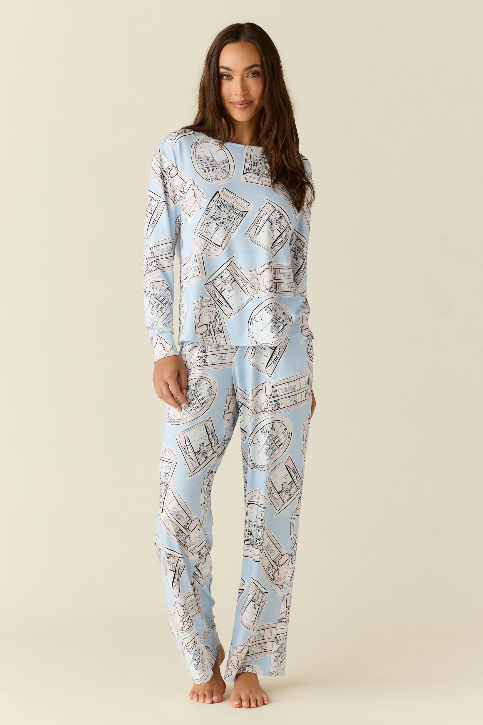 Hayley Cloud Jersey PJ Set in Parisian Postcard | MASONgrey