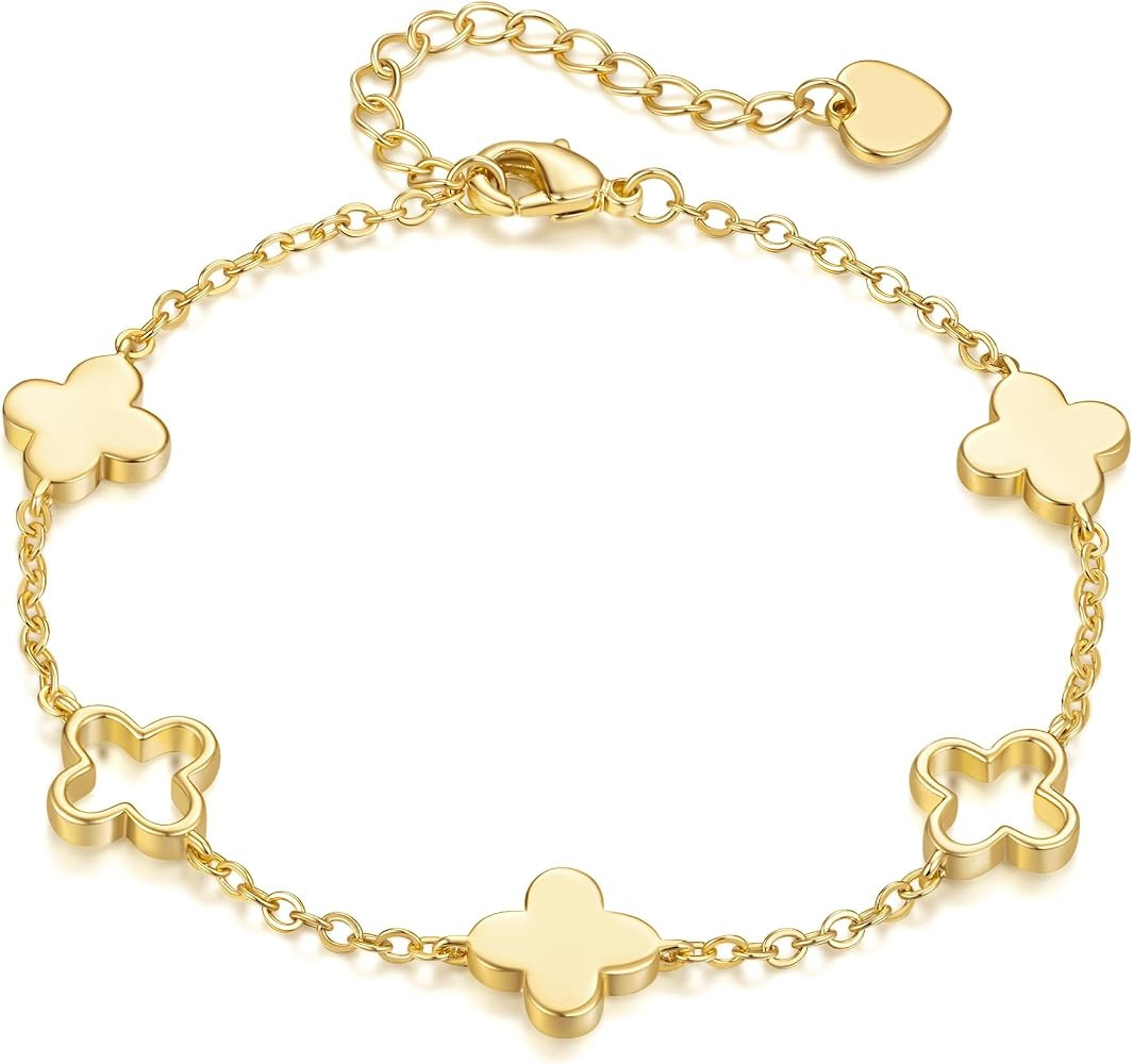 Gold Bracelet for Women 14K Gold Bracelets for Women Gold Clover Bracelet for Womens Charming Clo... | Amazon (US)