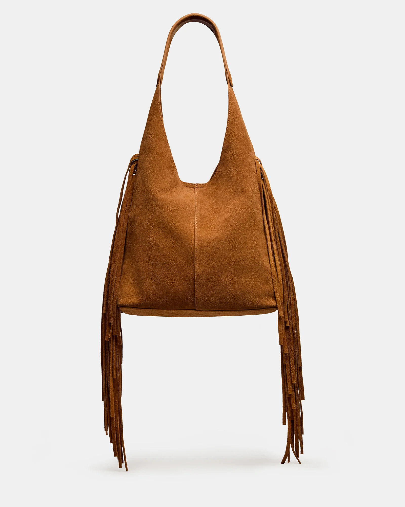 AUTUMN Fringe Bag Tobacco Shoulder Strap Slouchy Hobo Suede Tote Handbag | Steve Madden (US)