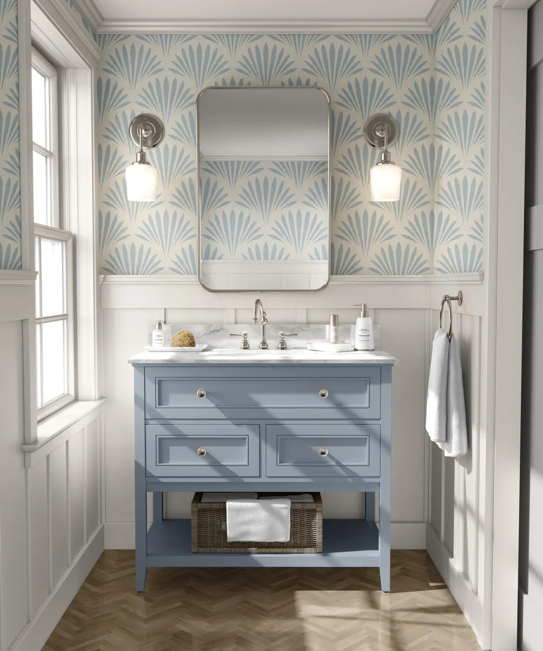 Wallpaper Blue & White Mediterranean Art Deco – Peel and Stick Bathroom Wallpaper Modern Coasta... | Etsy (US)