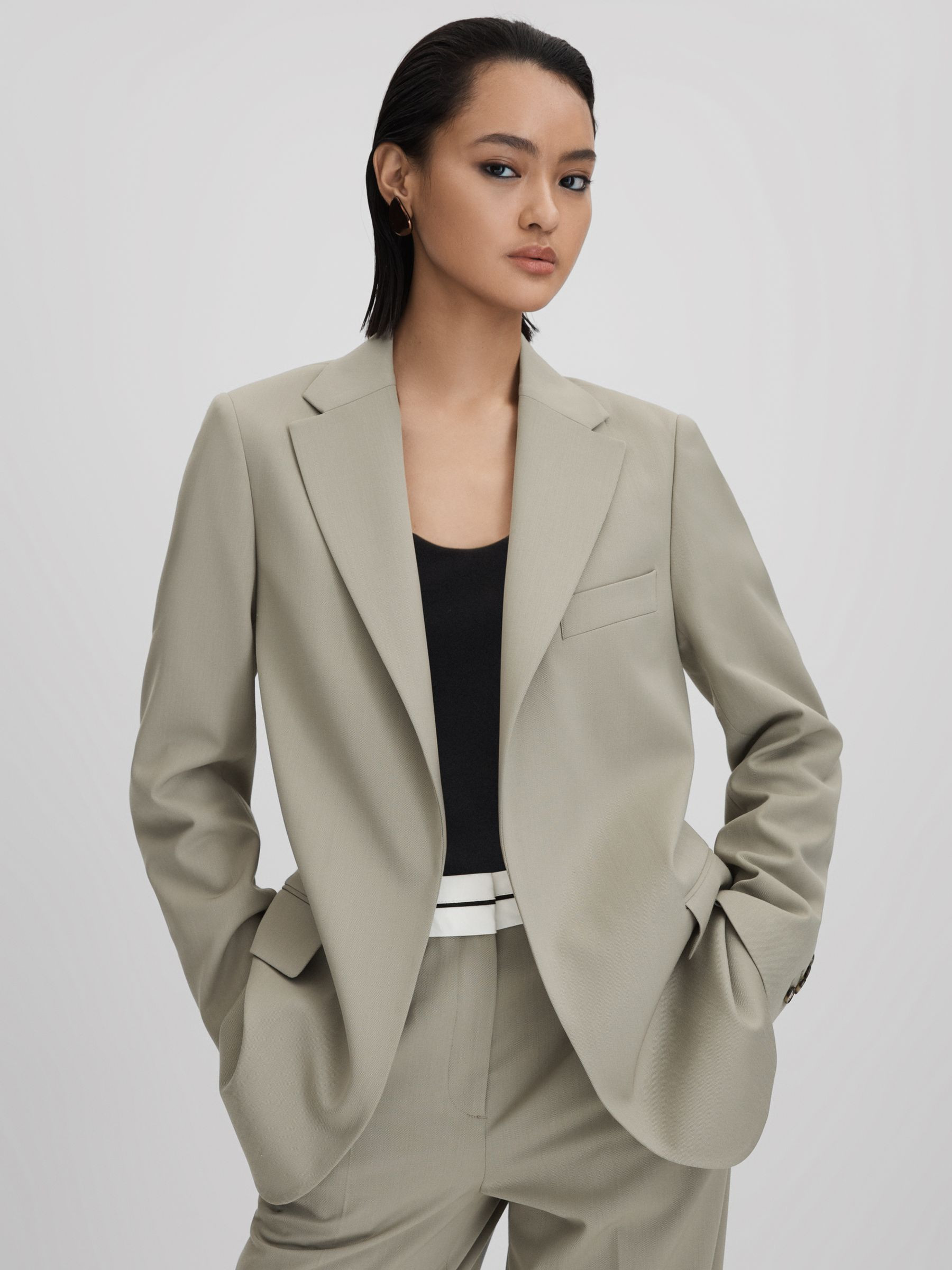 Wool Blend Single Breasted Suit Blazer in Green | Reiss US