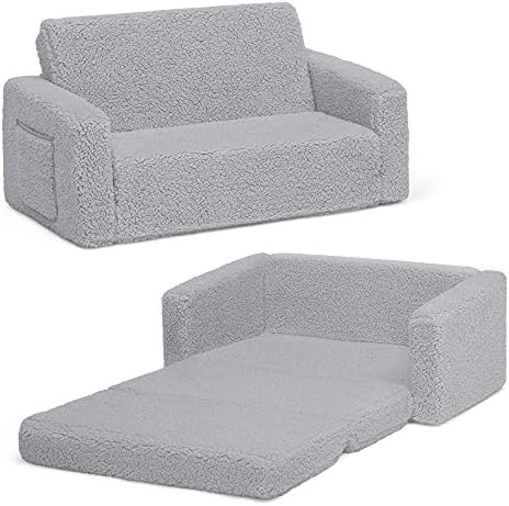 Delta Children Cozee Flip-Out Sherpa 2-in-1 Convertible Sofa to Lounger for Kids, Grey | Amazon (US)