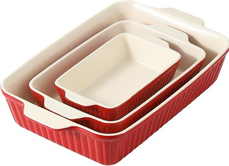 DOWAN Casserole Dishes for Oven, Set of 3 Rectangular Ceramic Baking Dishes, 135 oz Capacity, Red... | Amazon (US)