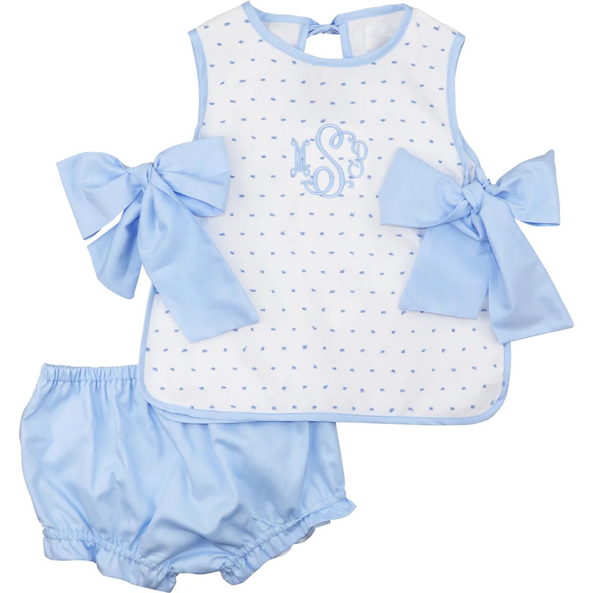 Blue And White Swiss Dot Bow Diaper Set | Eliza James Kids