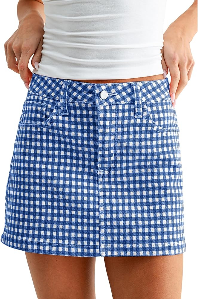 Dqbeng Womens Gingham Mini Skirt Low Rise A Line Plaid Skirt Casual Summer Y2K Going Out Short Sk... | Amazon (US)