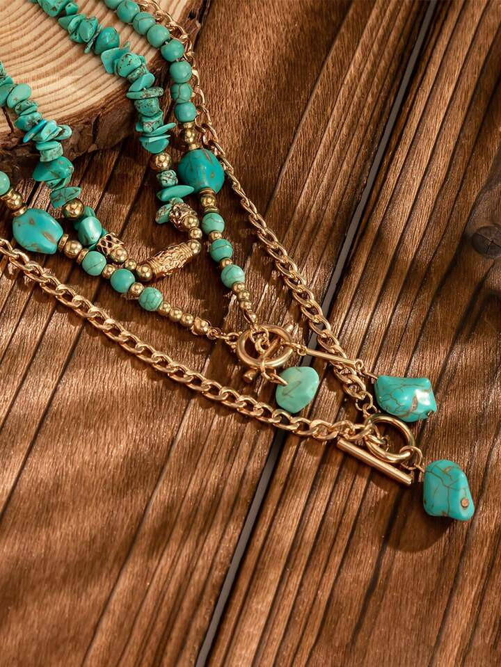 3pcs Vintage Western Style Necklaces, Faux Turquoise Pendant Necklaces, Suitable For Women As Halloween Accessories, Daily Wear, Party, Gathering, Vacation | SHEIN