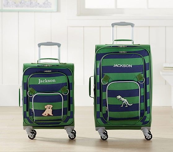 Fairfax Green/Navy Stripe Spinner Luggage | Pottery Barn Kids