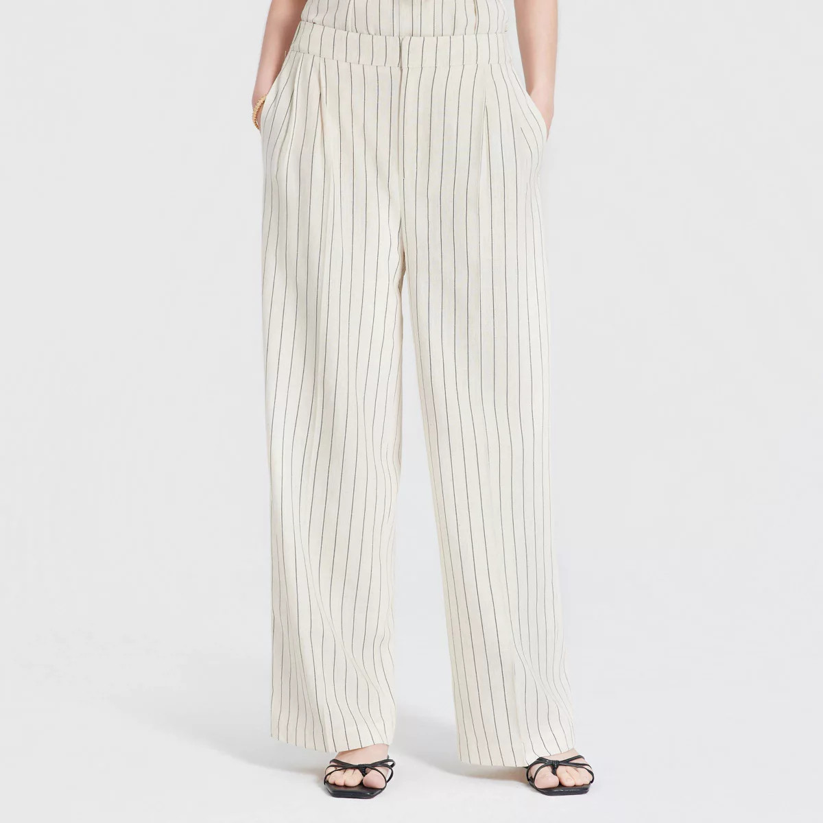 Women's Mid-Rise Straight Leg Pull-On Pants - A New Day™ Beige Striped XL | Target
