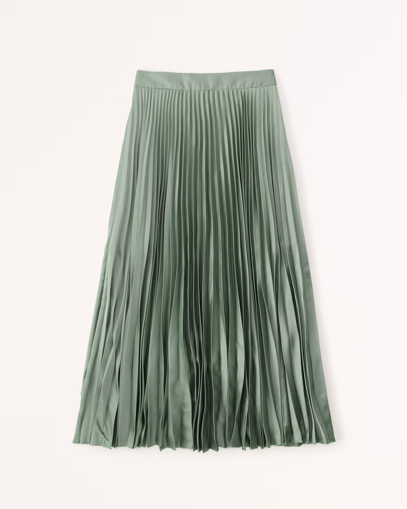 Abercrombie & Fitch Women's Satin Pleated Midi Skirt in Green - Size XL | Abercrombie & Fitch (US)