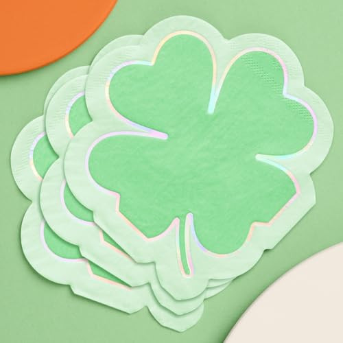 xo, Fetti St. Patrick's Day Shamrock Napkins - 3-ply, 25 pcs | Four Leaf Clover Cocktail Napkins, St. Patty's Dinner Party Setting, Green Clover Decoration, Lucky Tablescape, Irish Party Decor | Amazon (US)