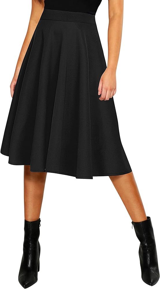 Urban CoCo Women's Basic Elastic Waist A-line Solid Flared Midi Skirt | Amazon (US)
