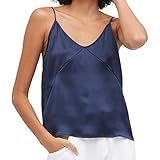 Mommesilk Women's Silk Camisole 100 Pure Mulberry Silk Cami Tank Tops Soft V-Neck Navy Blue | Amazon (US)