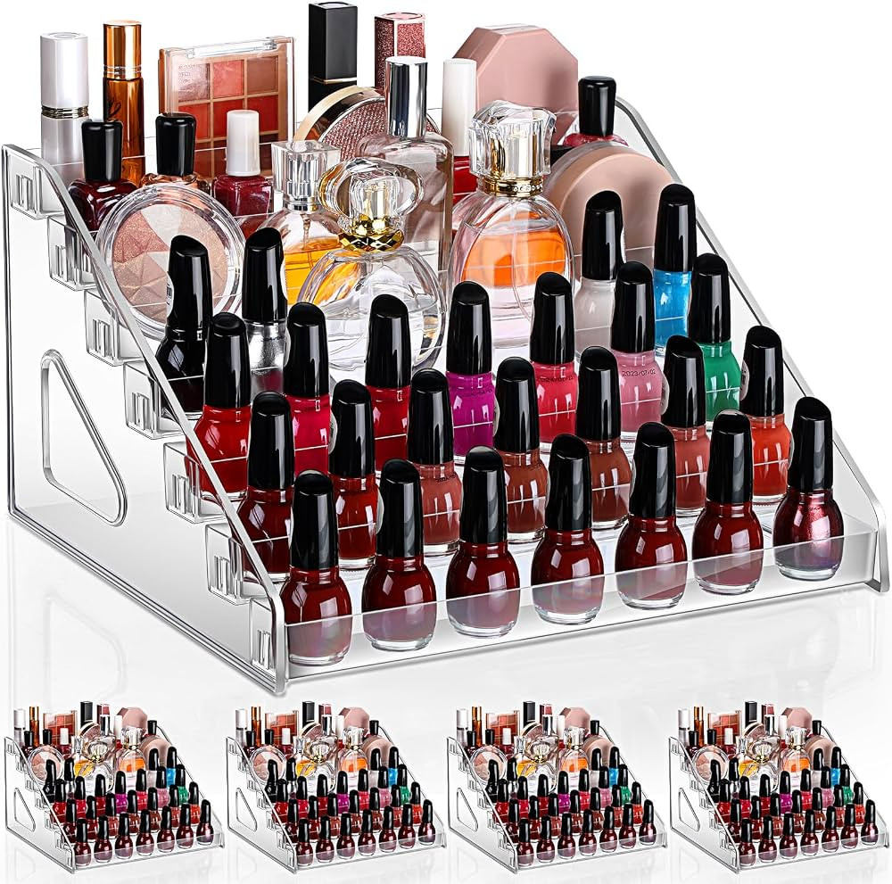 Jetec 2 Pcs 7 Tiers Style Acrylic Nail Polish Organizer Clear Glasses Holder Sunglasses Organizer Nail Polish Holder Acrylic Glasses Stand Essential Oils Cosmetic Display Cases Eyewear Rack | Amazon (US)