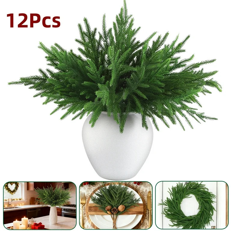 Aovky 18 Inch Christmas Norfolk Pine Stems, 12 Pcs Lifelike Artificial Pine Branches, Faux Evergr... | Walmart (US)