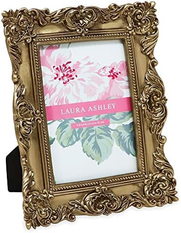 Laura Ashley 4x6 Gold Ornate Textured Hand-Crafted Resin Picture Frame with Easel & Hook for Tableto | Amazon (US)