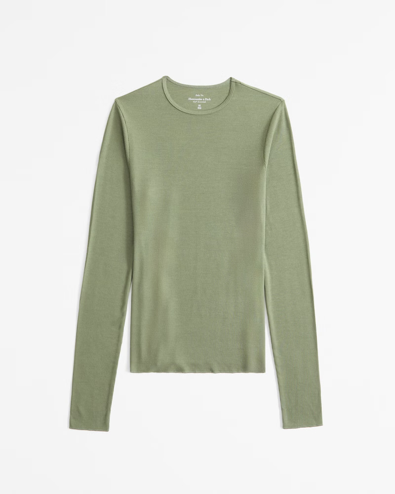 Women's Long-Sleeve Featherweight Rib Tuckable Top | Women's Tops | Abercrombie.com | Abercrombie & Fitch (US)