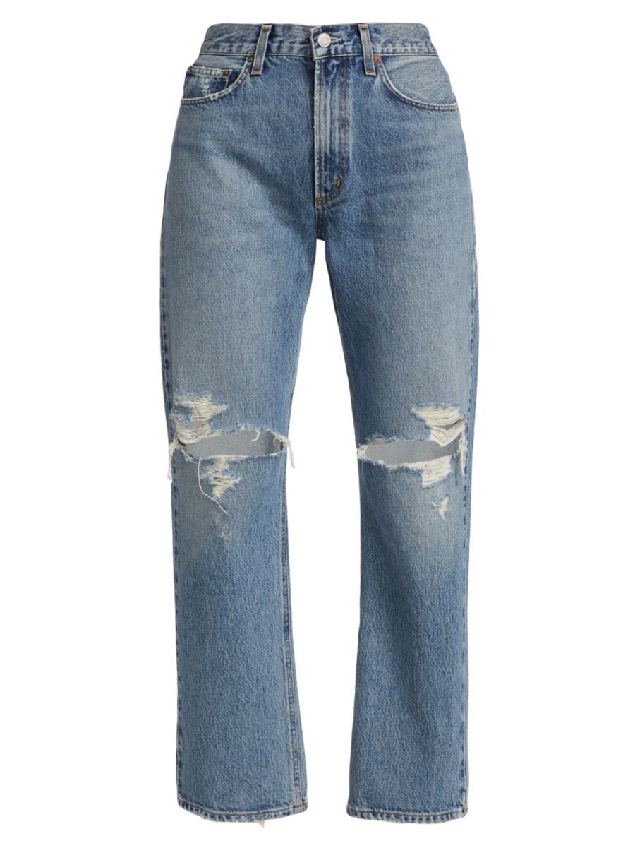 Mia Mid-Rise Distressed Straight-Leg Jeans | Saks Fifth Avenue