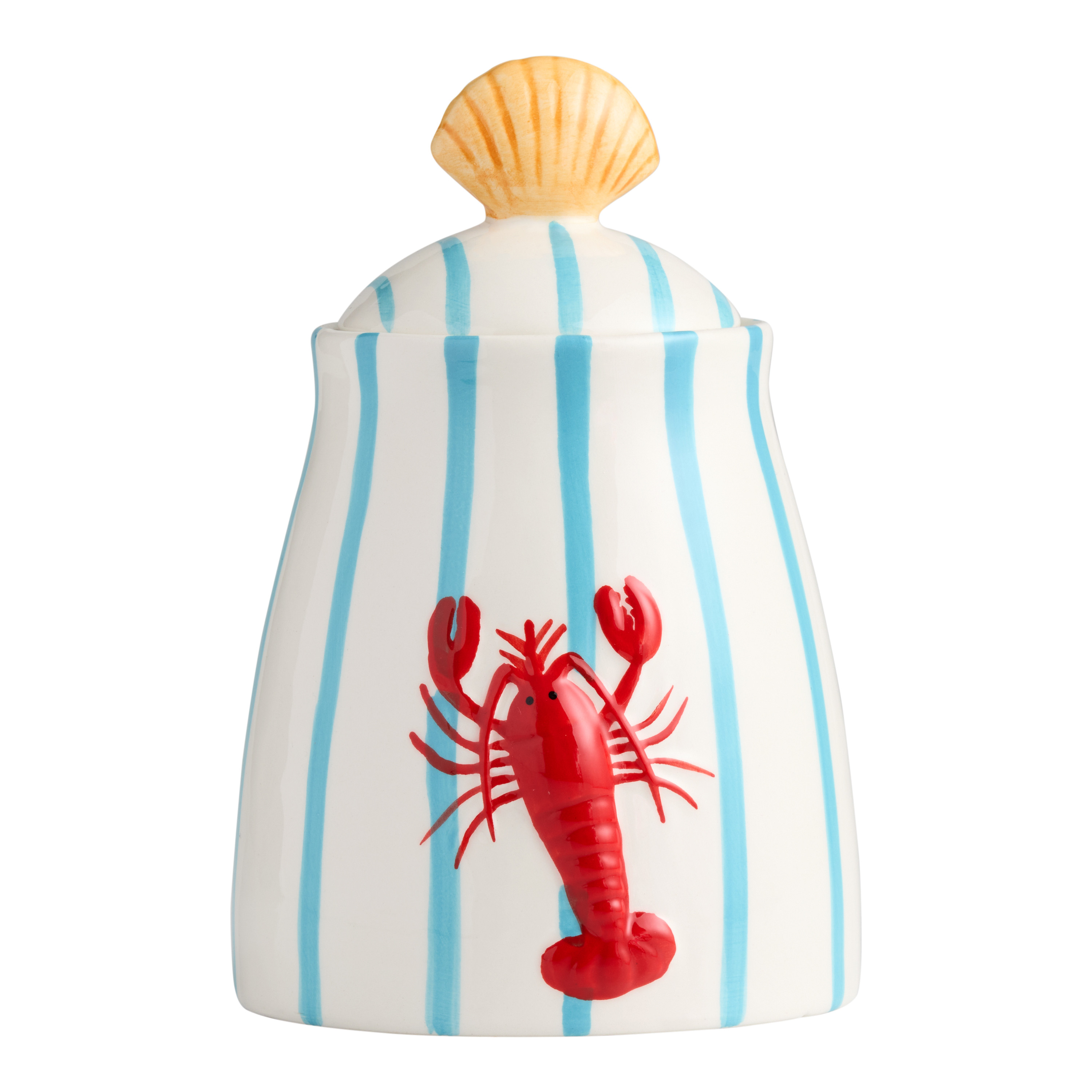 Red Lobster and Aqua Stripe Hand Painted Storage Canister | World Market