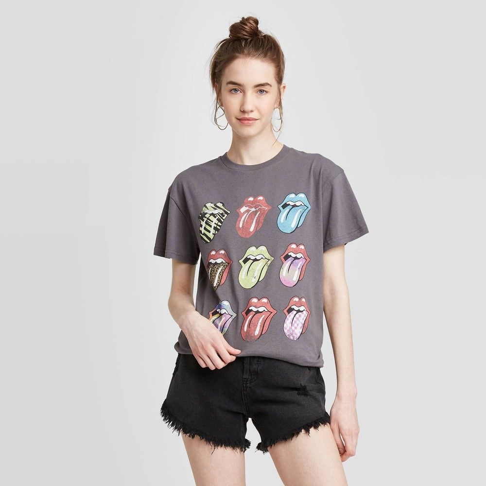 Women's Rolling Stones Short Sleeve Boyfriend Graphic T-Shirt (Juniors') - Gray L | Target