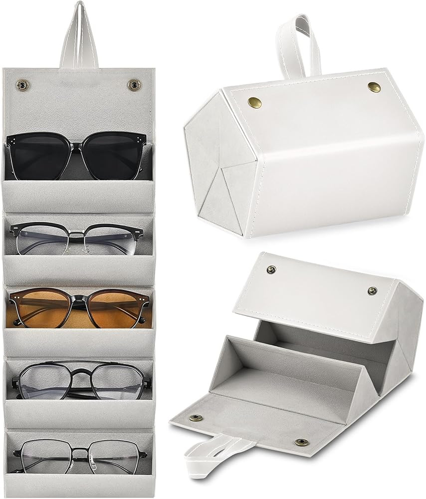 CO-Z Travel Sunglasses Organizer, Foldable Travel Sunglass Case with 5 Slots for Multiple Pairs, ... | Amazon (US)