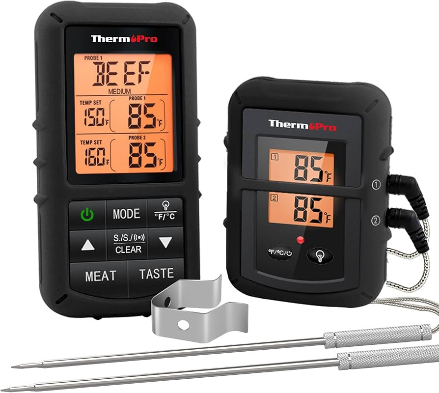 ThermoPro TP20B Black 500FT Wireless Meat Thermometer with Dual Meat Probe, Digital Cooking Food ... | Amazon (US)