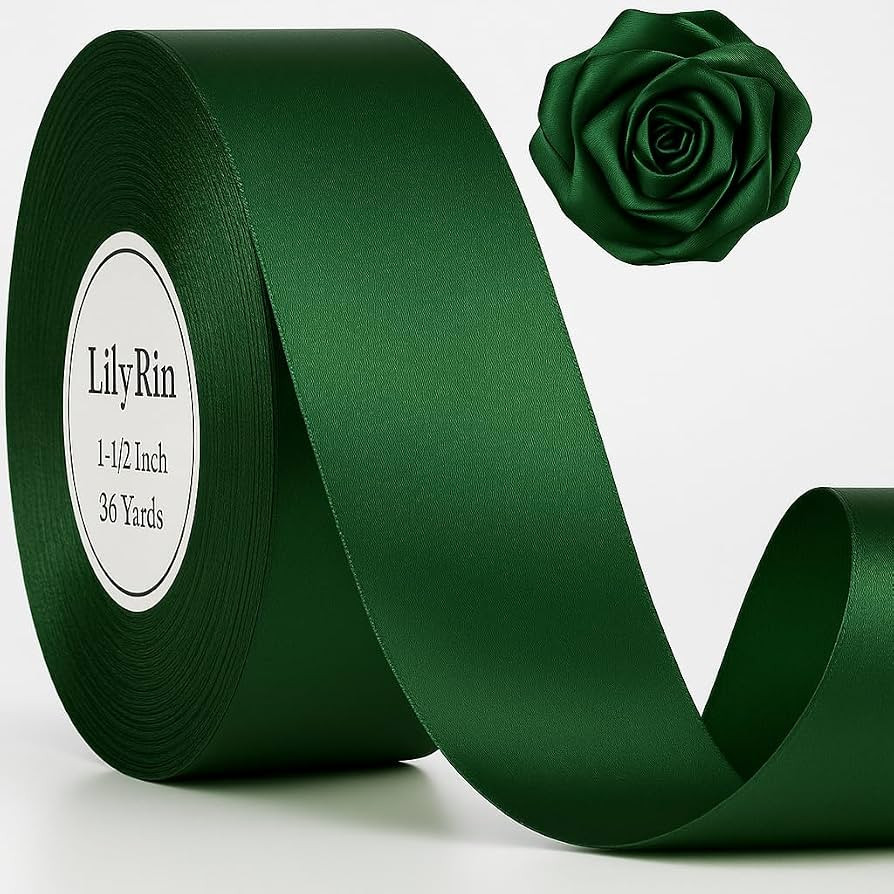 Dark Green Ribbon 1.5 Inch 36 Yards Christmas Gifts Box 1-1/2 Satin Roll Perfect for Scrapbooking... | Amazon (US)