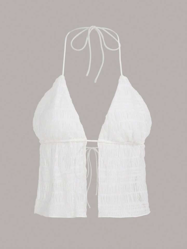 SHEIN ICON Solid Tie Back Halter Top | SHEIN