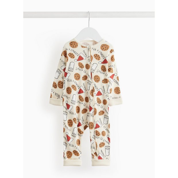 Christmas Cookie Print Two-Way Zip Sleepsuit Up to 3 mths | Tu Clothing