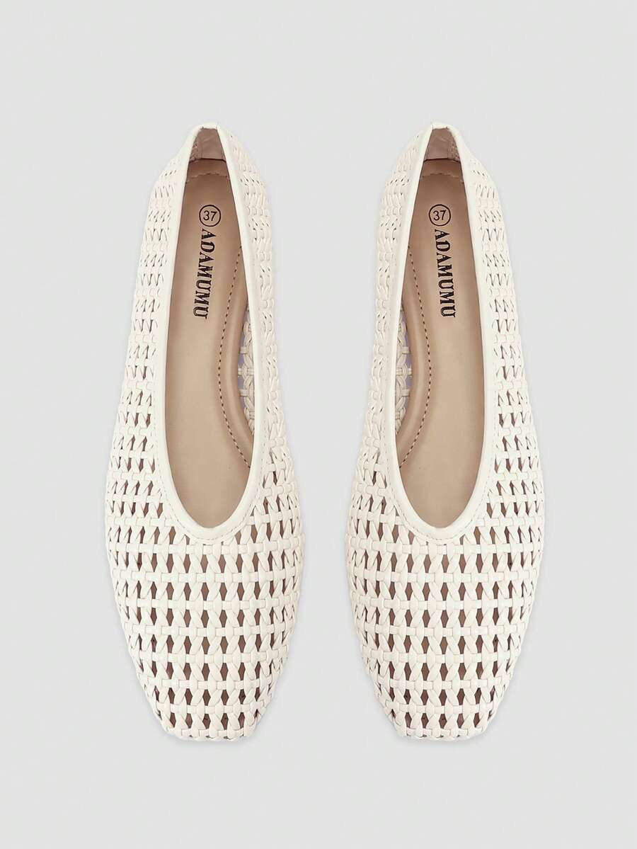 ADAMUMU Plus Size New Handmade PU Woven Low Vamp Flat Ballet Shoes For Women, Woven Texture Desig... | SHEIN