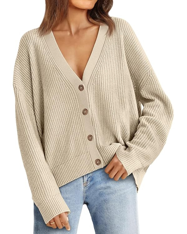 LILLUSORY Women's Cardigan Sweaters 2023 Fall Oversized Open Front Button V Neck Lightweight Card... | Amazon (US)