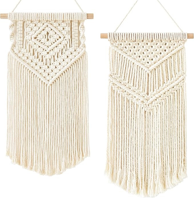 Dahey 2 Pcs Macrame Wall Hanging Small Woven Tapestry Wall Art Decor - Beautiful for Boho Home De... | Amazon (US)