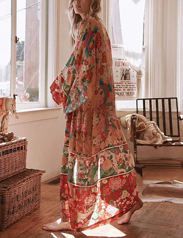 Bsubseach Womens Chiffon/Rayon Beach Blouses Kimono Cardigan Long Bikini Cover Up | Amazon (US)