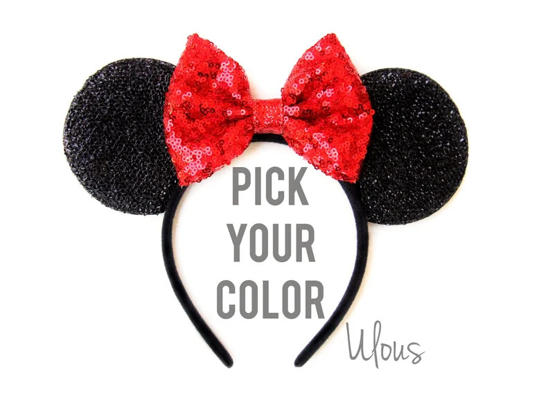 Red Minnie Mouse Ears, Sparkly Minnie Ears, Sparkly Mickey Ears, Minnie Mouse Ears, Sequin Minnie... | Etsy (Global)