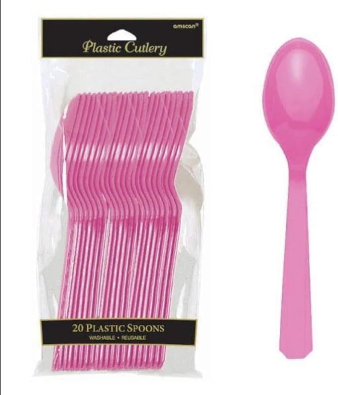 Amscan Plastic Spoons, Pack of 20, Bright Pink | Amazon (US)