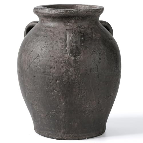 Jaxoriel Rustic Ceramic Distressed Vase, 9.5"H Handmade Terracotta Vases with 3 Ear Handles, Decorative Flower Vase for Centerpieces, Vintage Wabi Sabi Farmhouse Decor for Entryway, Fireplace & Shelf | Amazon (US)